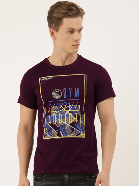 

QUANCIOUS Men Maroon Printed Round Neck Sustainable T-shirt