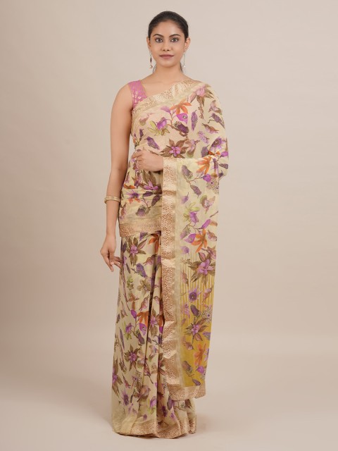 

Pothys Yellow Printed Poly Georgette Saree