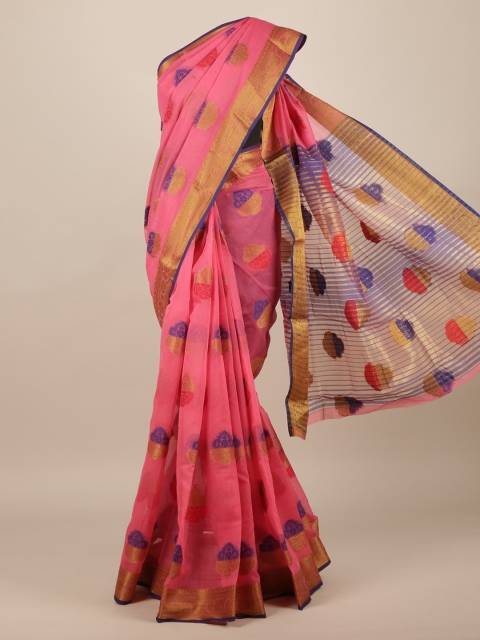 

Pothys Pink & Blue Jute Silk Woven Design Saree