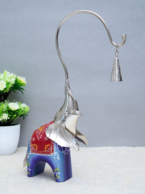 

Golden Peacock Blue & Silver-Toned Handcrafted Elephant With Long Trunk Showpiece