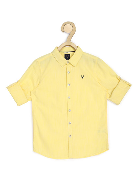 

Allen Solly Junior Boys Yellow Slim Fit Solid Casual Cotton Shirt