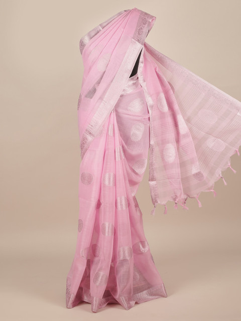 

Pothys Pink & Silver-Coloured Jute Silk Woven Design Saree