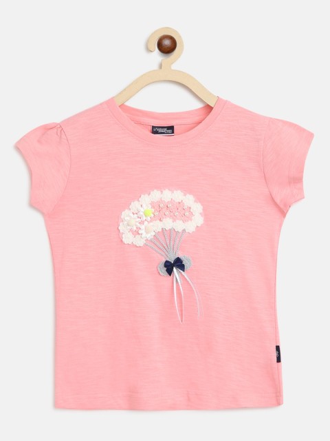 

Lil Tomatoes Pink Embellished Printed Regular Top