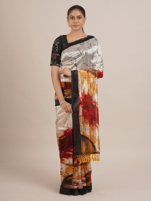 

Pothys Cream-Coloured & Brown Jute Silk Printed Saree