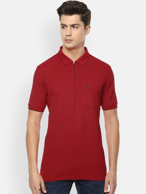 

Louis Philippe Men Red Solid Polo Collar T-shirt