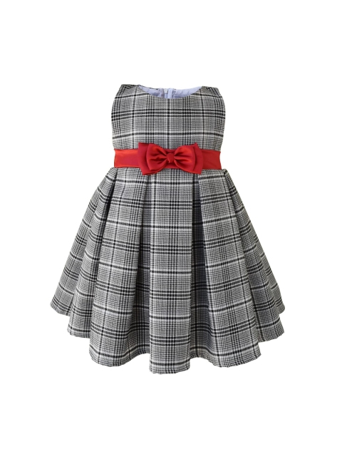 

Faye Girls Grey & Black Checked Fit and Flare Dress with Bow Detail