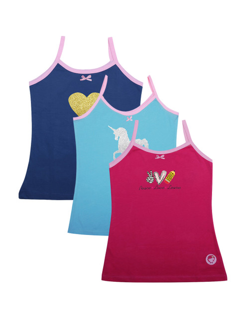 

DChica Girls Pack Of 3 Blue & Pink Printed Camisoles