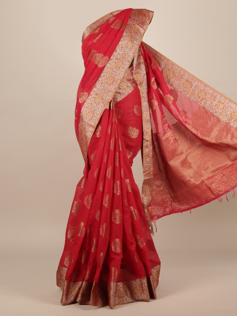 

Pothys Red & Gold-Toned Jute Silk Woven Design Saree