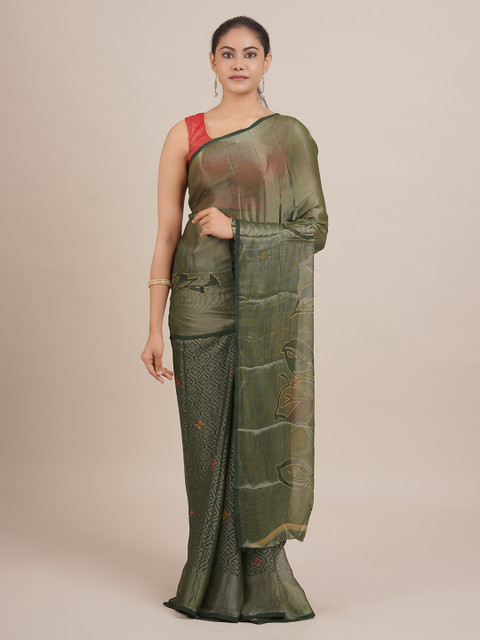 

Pothys Green Solid Poly Georgette Saree
