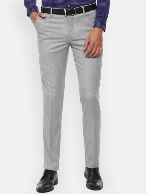 

Louis Philippe Men Grey Slim Fit Self Design Formal Trousers