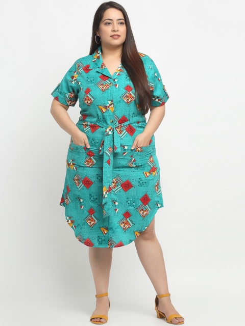 

Flambeur Women Green & Maroon Printed Shirt Dress