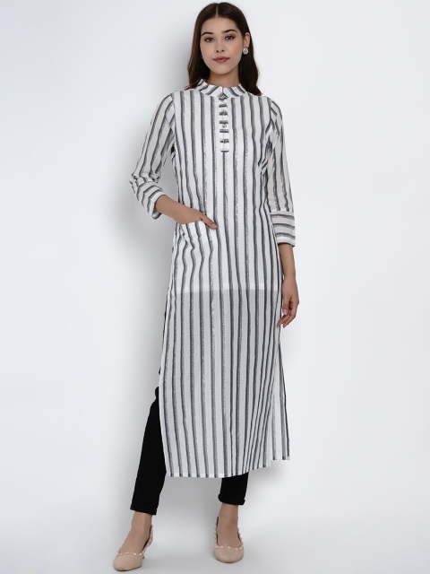 

Texco Women White & Grey Striped Cotton Kurta
