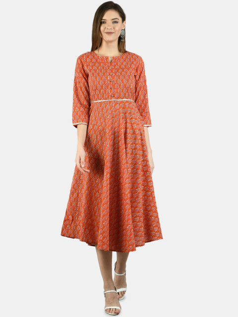 

Myshka Women Rust Printed Fit and Flare Dress