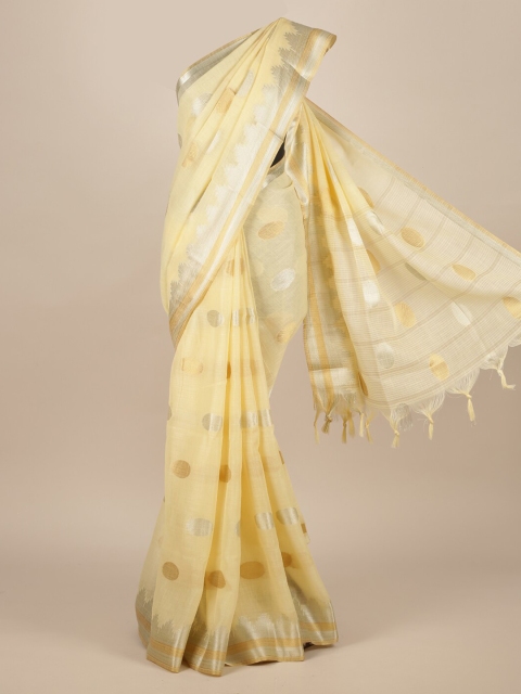

Pothys Yellow & Silver-Coloured Jute Silk Woven Design Saree
