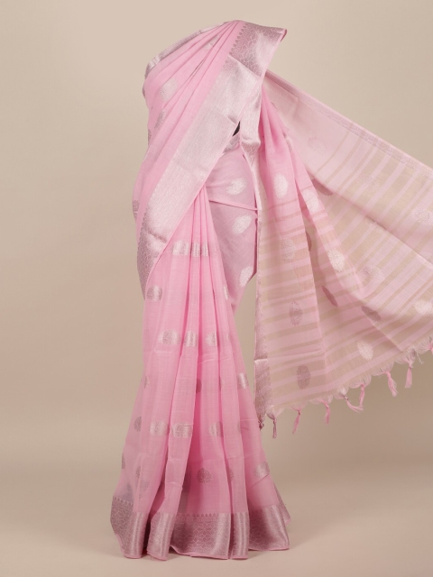 Pothys Pink & Silver-Coloured Jute Silk Woven Design Saree
