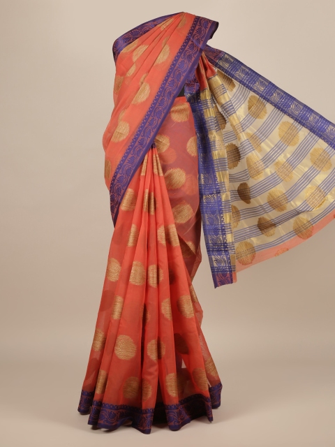 

Pothys Orange & Gold-Toned Jute Silk Woven Design Saree
