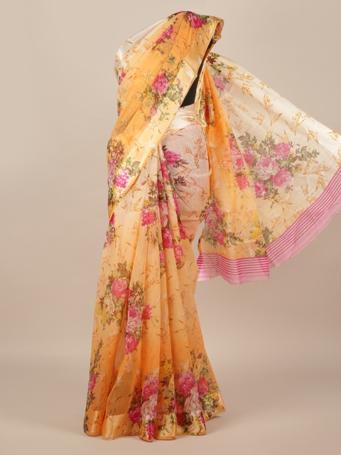 

Pothys Orange Printed Jute Silk Saree