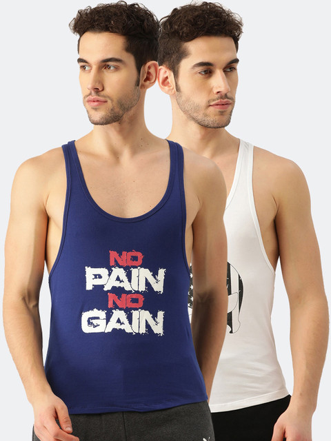 

ROMEO ROSSI Men Pack Of 2 Printed Gym Vests, White