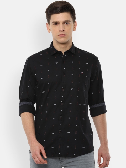 

Louis Philippe Jeans Men Black & White Slim Fit Micro Ditsy Printed Casual Cotton Shirt