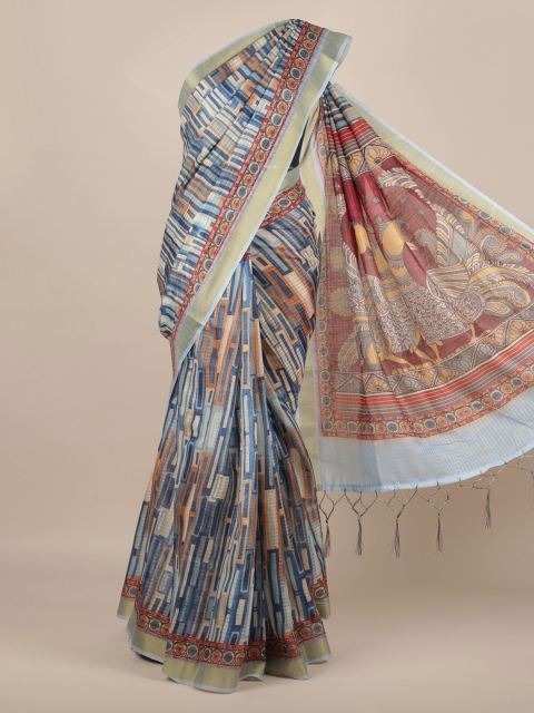 

Pothys Blue Printed Jute Silk Saree