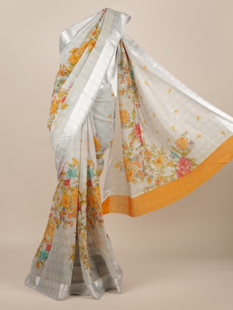 

Pothys Grey Printed Jute Silk Saree