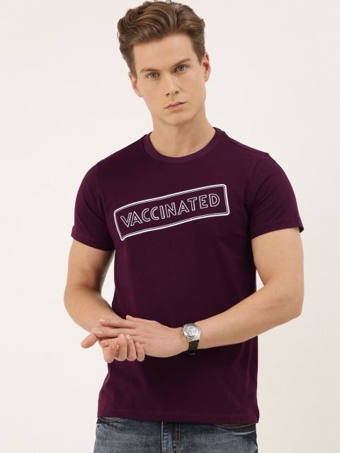 

QUANCIOUS Men Maroon Printed Round Neck Sustainable T-shirt