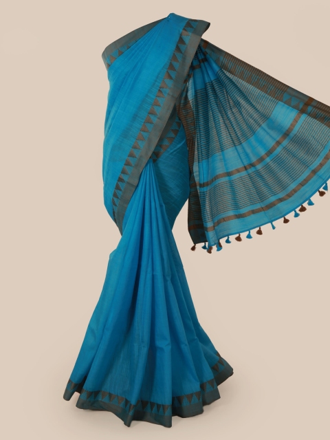 

Pothys Blue Solid Linen Blend Saree