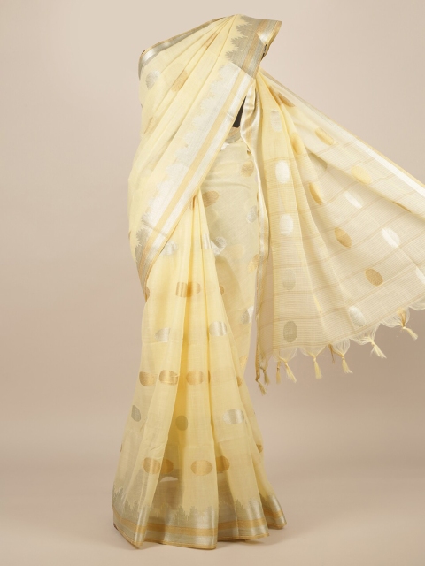 

Pothys Cream-Coloured Printed Jute Silk Saree