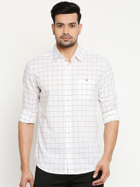 

Mufti Men White & Green Slim Fit Checked Pure Cotton Casual Shirt