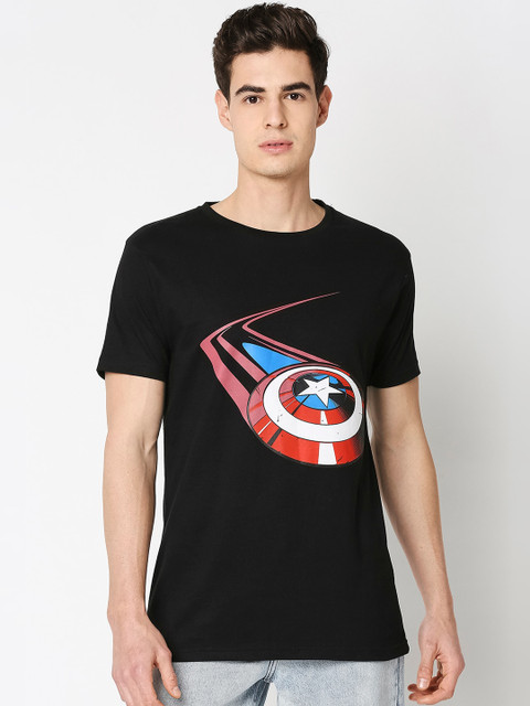 

Bewakoof Men Black Captain America Shield Print Round Neck T-shirt