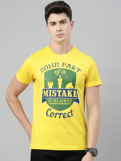 

QUANCIOUS Men Yellow & Green Organic Cotton Printed Round Neck Sustainable T-shirt