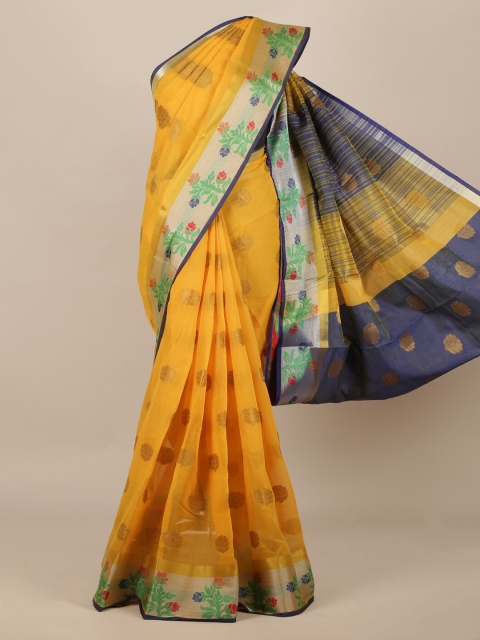 

Pothys Yellow & Blue Jute Silk Woven Design Saree