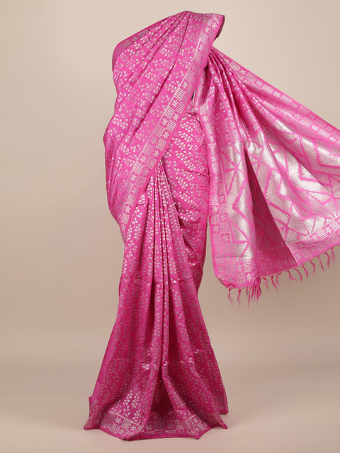 

Pothys Pink Printed Jute Silk Saree