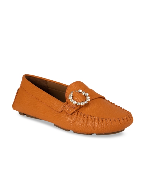 

ROSSO BRUNELLO Women Orange Leather Driving Shoes Casual Shoes
