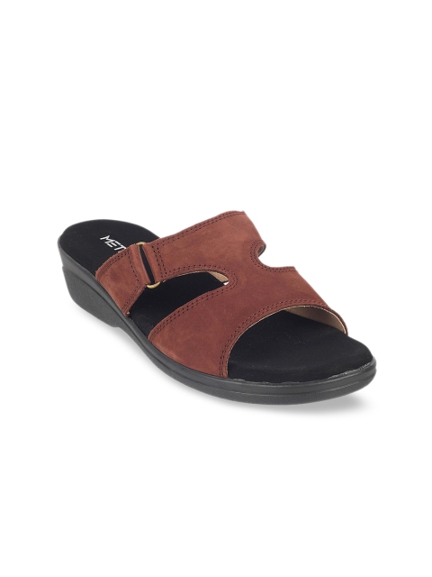 

Metro Women Coffee Brown Solid Suede Comfort Heels with Cut-Out Detail