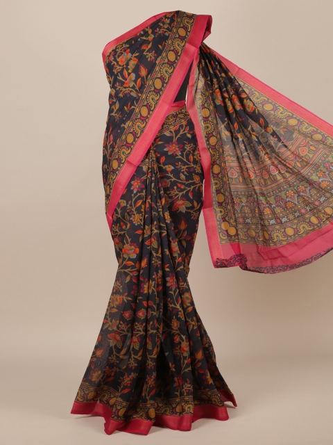 

Pothys Navy Blue & Orange Jute Silk Printed Saree