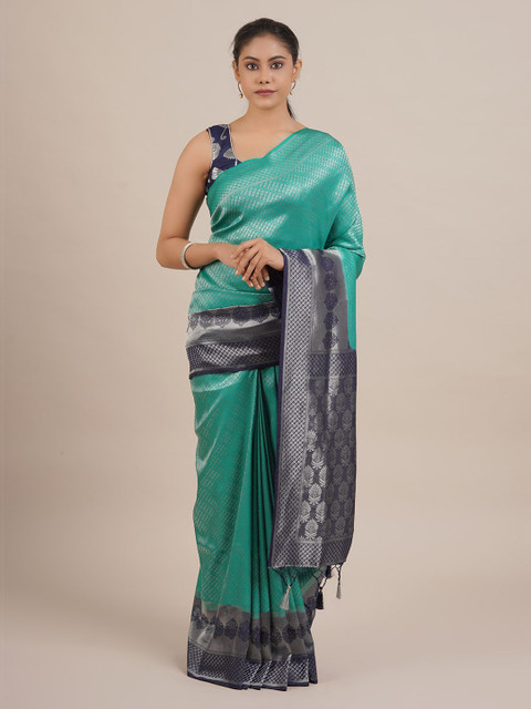 

Pothys Green Solid Jute Silk Saree