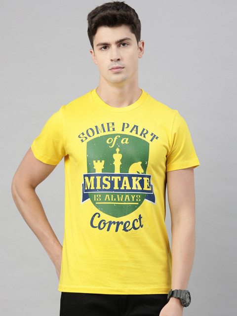 

QUANCIOUS Men Yellow & Green Graphic Print Organic Cotton Round Neck Sustainable T-shirt