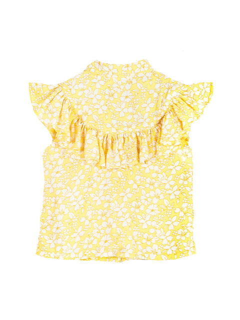 

Hugsntugs Girls Yellow & White Floral Printed Flutter Sleeves Pure Cotton Regular Top