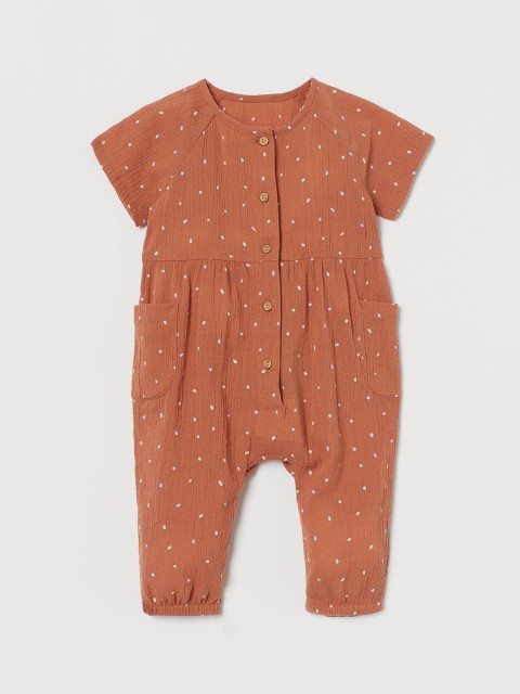 

H&M Girls Orange Printed Cotton Romper Suit