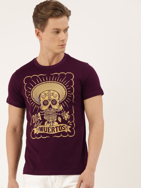 

QUANCIOUS Men Maroon Printed Round Neck Sustainable T-shirt