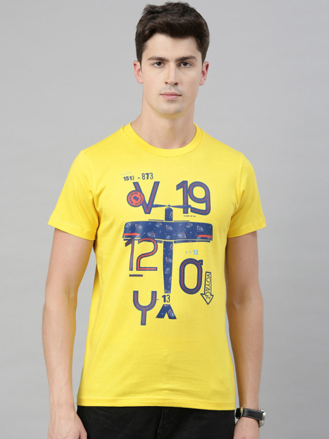 

QUANCIOUS Men Yellow & Blue Organic Cotton Printed Round Neck Sustainable T-shirt