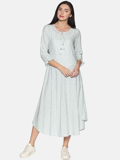 

Saffron Threads Women Blue Printed A-Line Dress