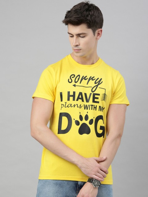 

QUANCIOUS Men Yellow & Black Typography Print Organic Cotton Round Neck T-shirt