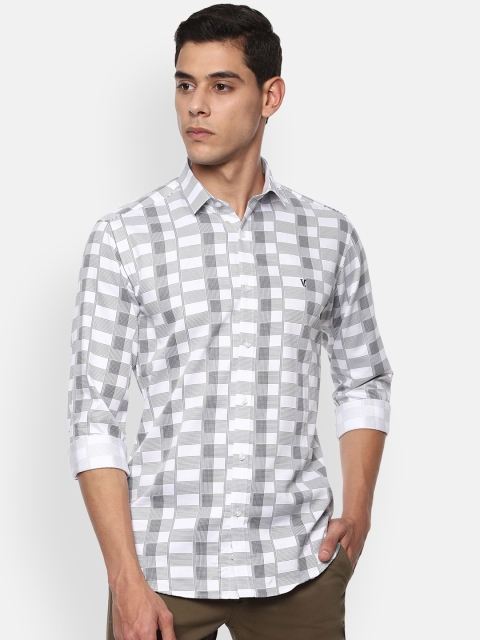 

V Dot Men Grey & White Slim Fit Checked Cotton Casual Shirt
