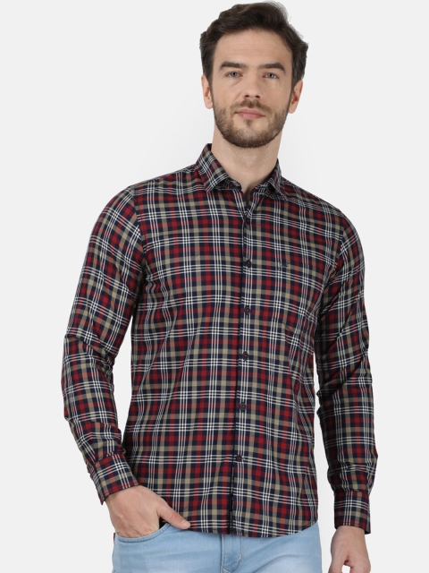 Monte Carlo Men Maroon Regular Fit Checked Cotton Casual Shirt