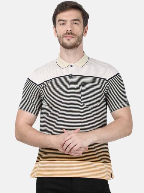 

Monte Carlo Men Multicoloured Striped Polo Collar T-shirt, Multi