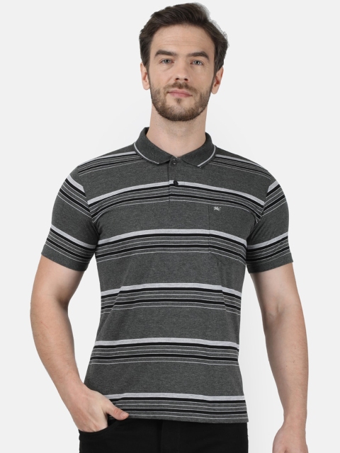 

Monte Carlo Men Charcoal Striped Polo Collar T-shirt
