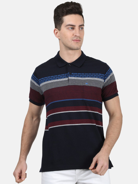 

Monte Carlo Men Navy Blue Striped Polo Collar T-shirt