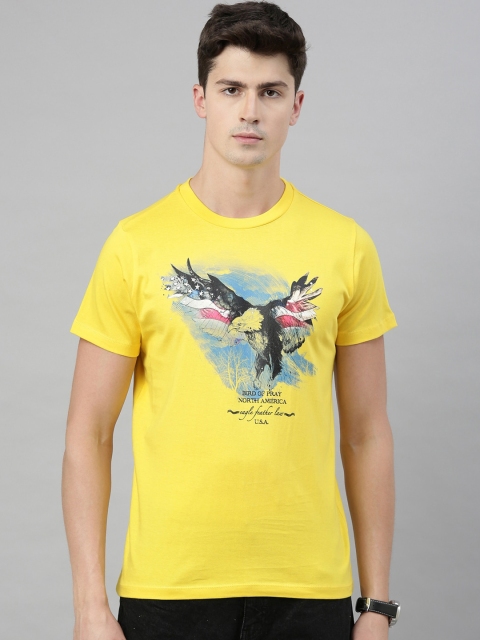 

QUANCIOUS Men Yellow & Blue Organic Cotton Printed Round Neck Sustainable T-shirt